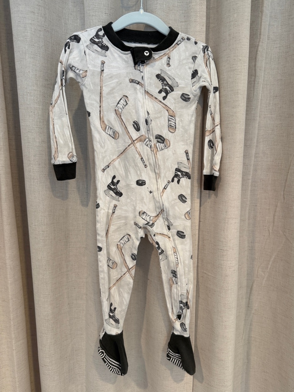 Burt's Bees White Hockey Print Footed Pajamas Organic Cotton